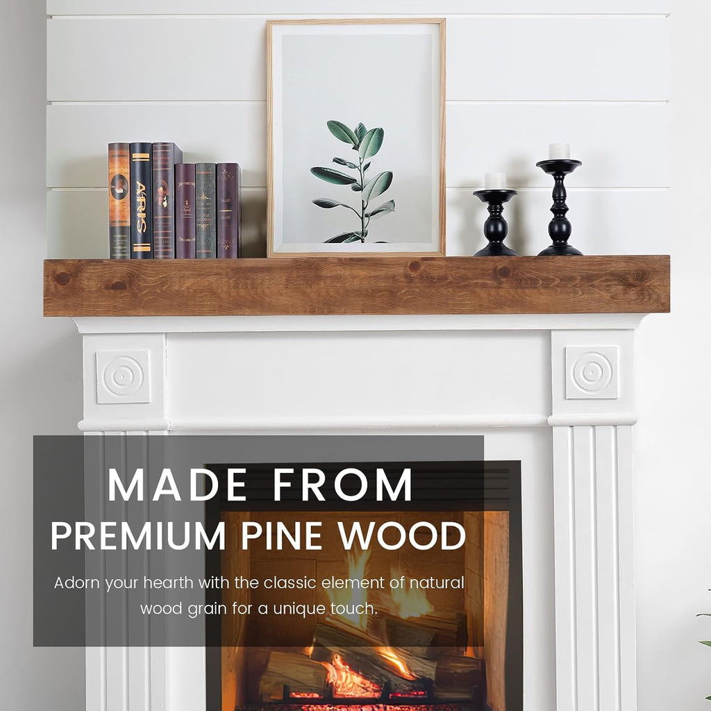 60inch - Solid Wood Mantel Shelf Handcrafted Rustic | Floating Mantle Shelves Decor for Wall, Bedroom, TV, Books