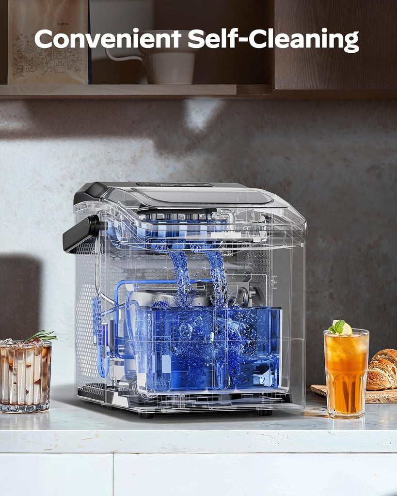 Ice Maker Countertop, 9 Cubes Ready in 6 Mins, 26 lbs per Day, Ice Machine with 2 Ice Sizes and Self-Cleaning