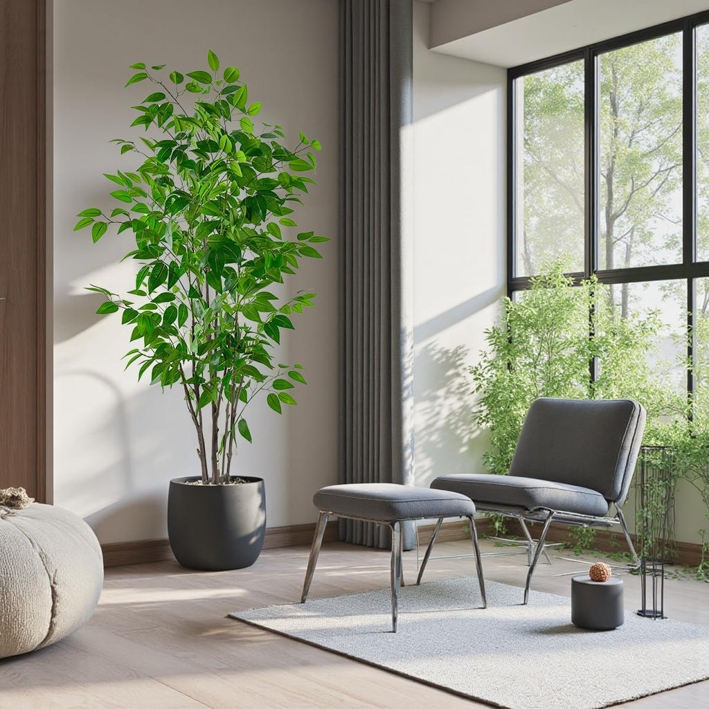 5ft Artificial Ficus Tree with White Plastic Planter
