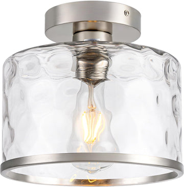 Modern Semi Flush Mount Ceiling Light with Industrial Clear Hammered Glass Lampshade, Farmhouse Ceiling Lights