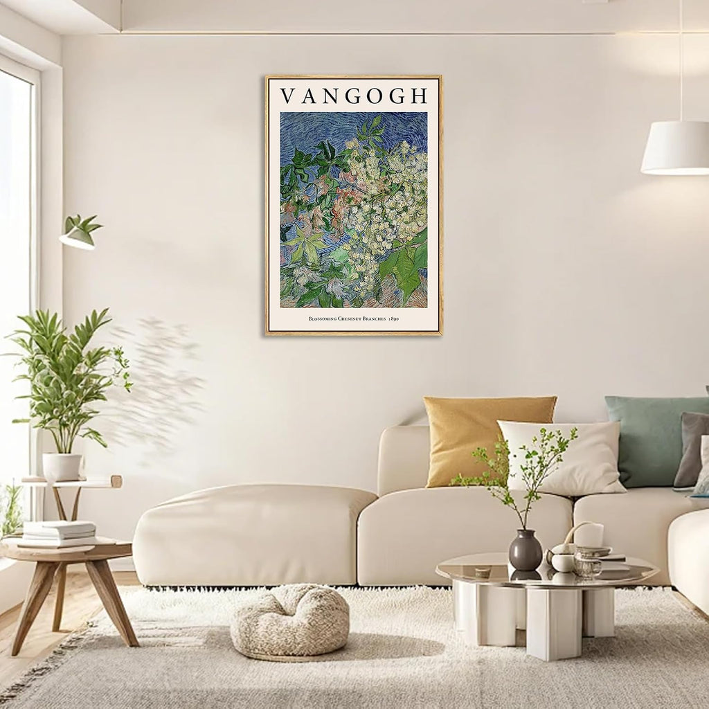 Van Gogh Framed canvas Wall Art,Blossoming Chestnut Branches Painting Picture Reproduction Room Decor,Famous Art