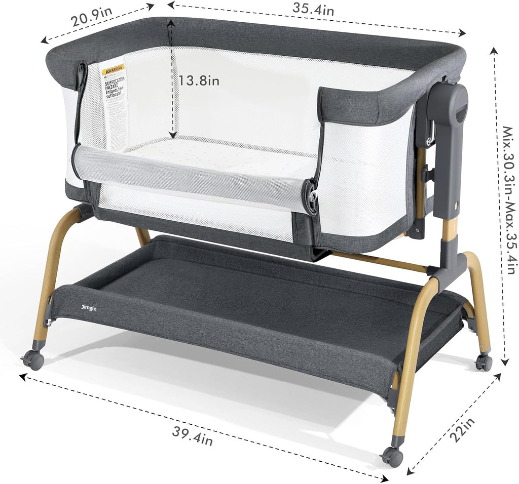 3 in 1 Baby Bassinet, Bedside Bassinet for Baby, Rocking Bassinet with Comfy Mattress and Wheels, 6 Height Adjustable