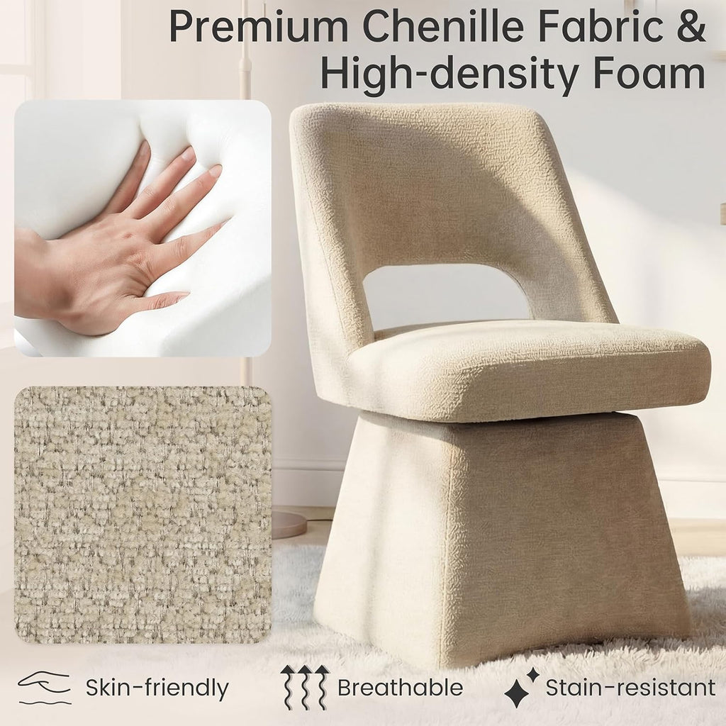 Upholstered Swivel Dining Chairs Set of 4, Modern Dining Room Chairs with Open Back, Chenille Fabric Kitchen Chairs