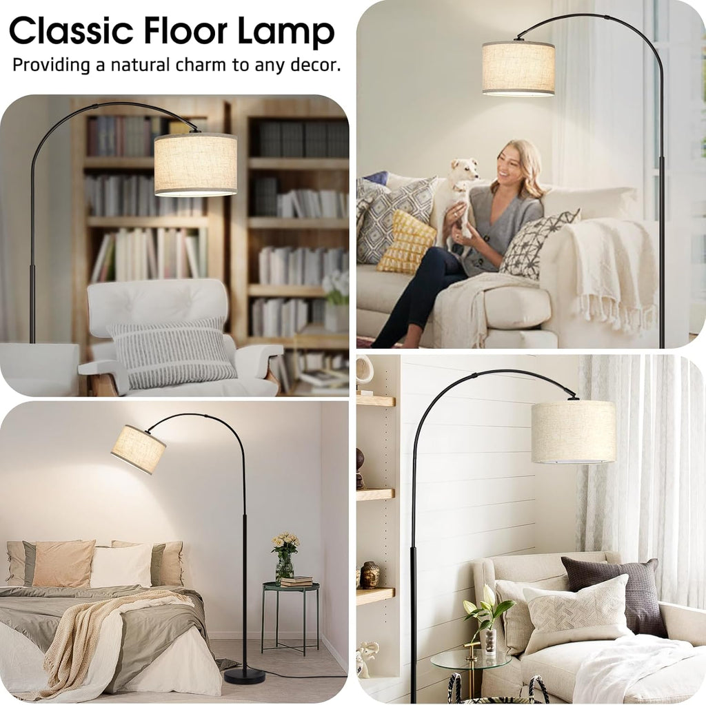 Dimmable Floor Lamp, Arc Floor Lamp with Dimmer, Black Standing Lamp with Adjustable Hanging Shade