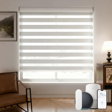 Motorized Zebra Blinds with Remote, Cordless Smart Shades, Grey