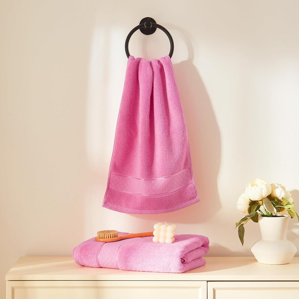 Bath Towel Set 6 PCS, Pink Luxury 100% Turkish Cotton 650GSM | Soft Absorbent Quick Dry, OEKO‐Tex 100 Cert. Zero
