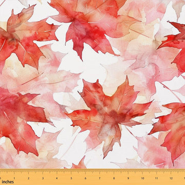 Red Maple Leaves Fabric by The Yard, Country Rustic Farmhouse Soft Polyester No Stretch Fabric, Fall Theme Leaf