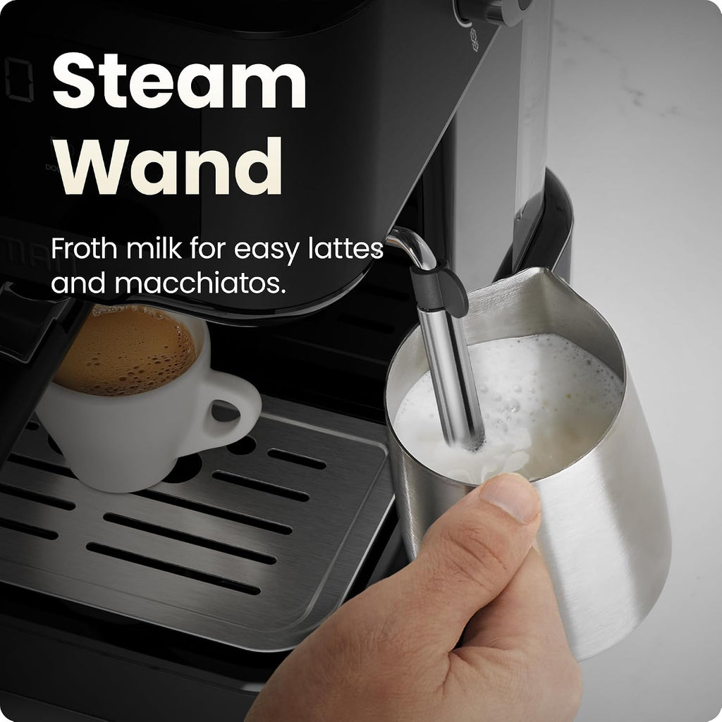 CraftBrew Espresso Machine, 15-Bar Pump Digital Espresso Maker w/Steam Wand for Latte & Cappuccino, Compact Espresso