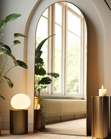 27x71 inches Arched Full Length Mirror, Oversized Gold Floor Mirror, Wall Mounted Mirror, Aluminum Frame, Modern