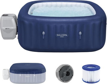 SaluSpa Hawaii 4 to 6 Person Inflatable Hot Tub, Square Energy-Efficient Portable Outdoor Spa with 140 AirJets, 71" x