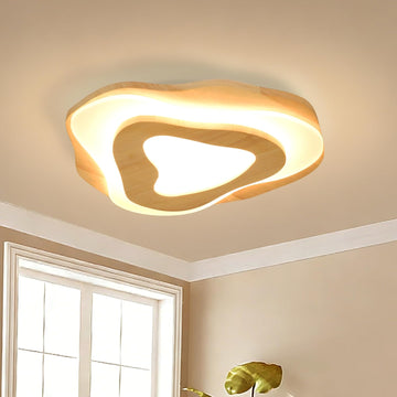 15.7" Modern Flush Mount LED Chandelier , Natural Wood Petal Energy Chandeliers Ceiling Light Bedroom Foyer Kitchen