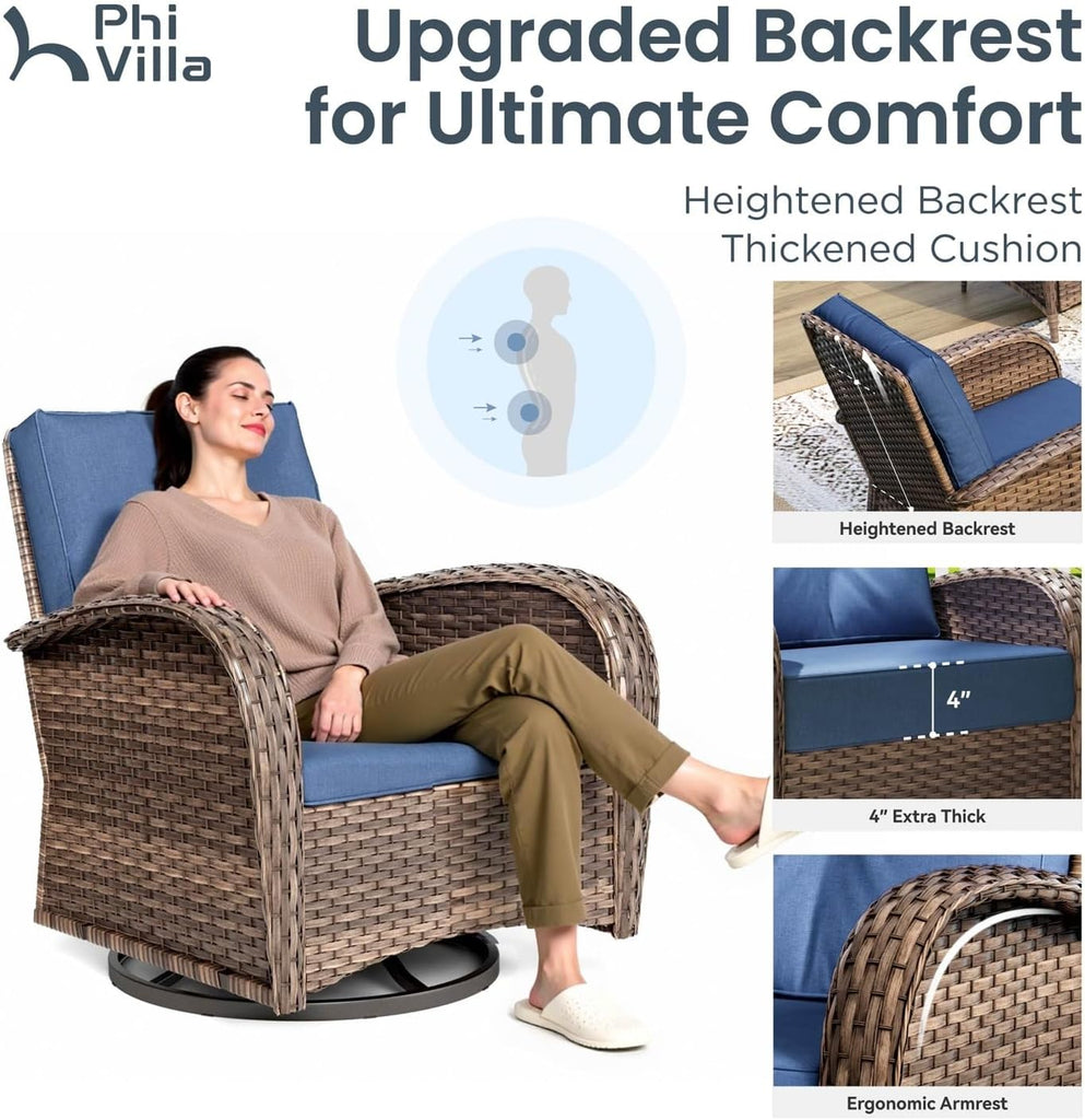 Patio Furniture Set 6 Pieces Wicker Outdoor Conversation Set | 2 High Back Patio Swivel Chairs, 3-Seat Rattan Patio
