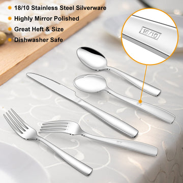 18/10 Flatware Set for 8, 40-Piece Stainless Steel Silverware Cutlery Set, Modern Square Eating Utensils Forks Spoons