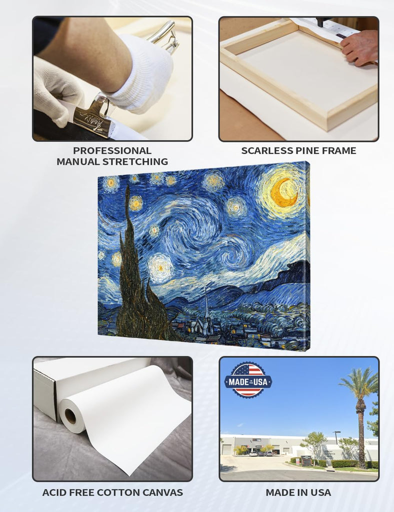 Van Gogh Starry Night Canvas Wall Art, 40x30 in