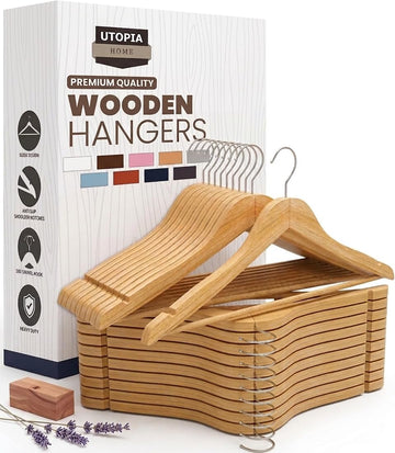 Wooden Hangers 30 Pack - Slim Suit Hangers Natural