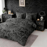 Erosebridal Gothic Damask Bed in a Bag Queen Comforter Set 7 Piece,Sugar Skull Bedding Sets Black Grey Victorian