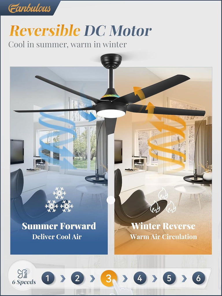 56'' Smart Ceiling Fans with RGB Lights, Modern Ceiling Fan with Alexa/App/Remote Control, Dimmable LED Light