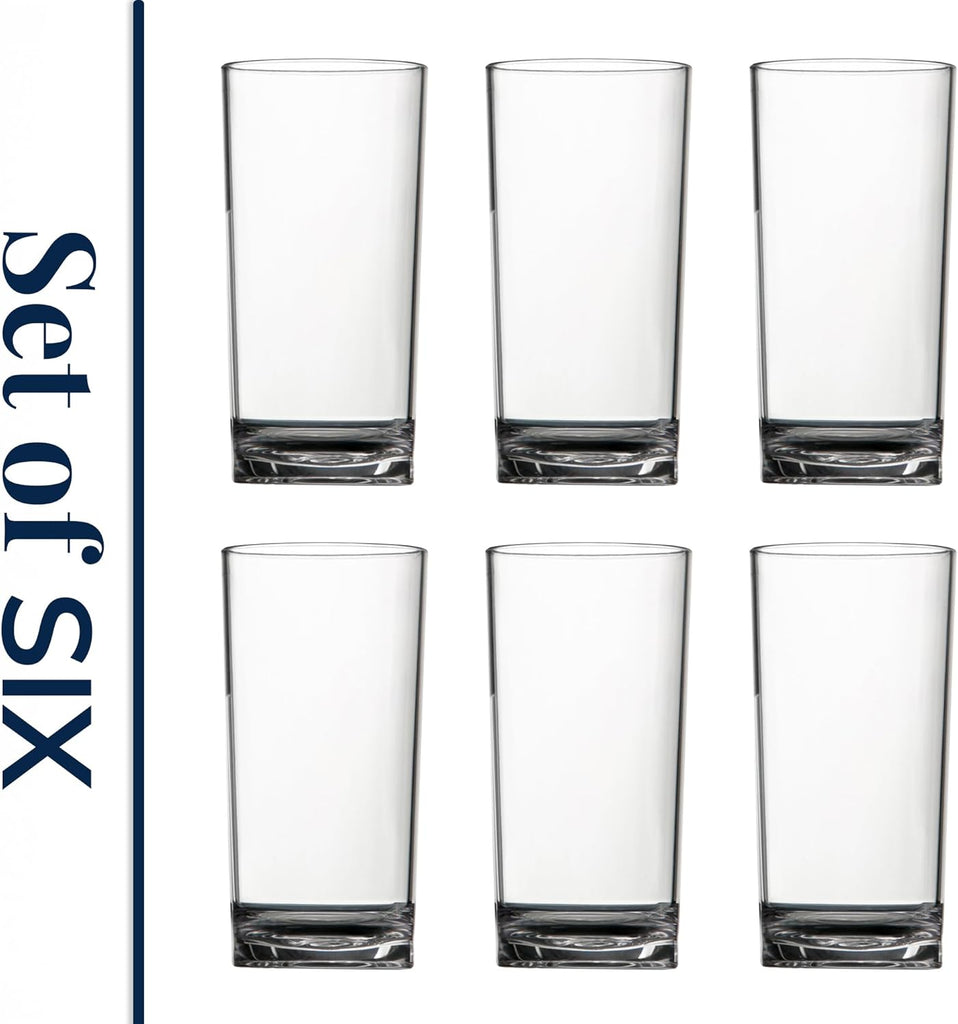 Classic Clear Plastic Reusable Drinking Glasses (Set of 6) 16oz Water Cups | BPA-Free Tumblers, Made in USA |