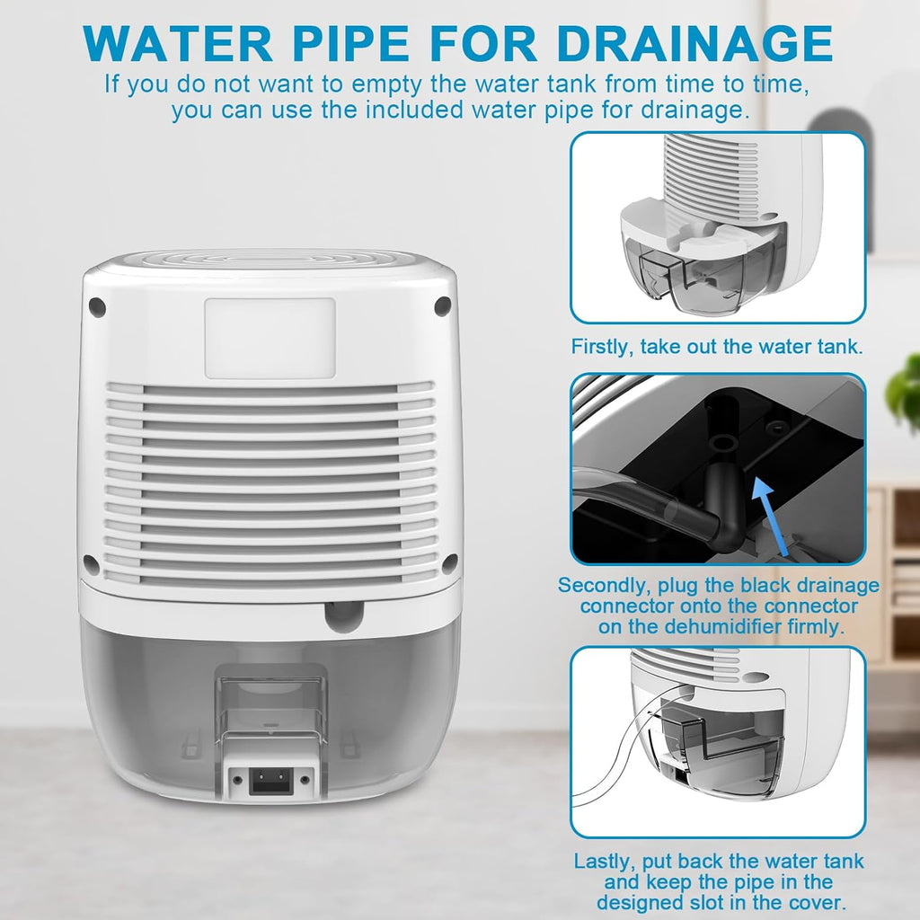 Dehumidifier with Drain Hose. Small Portable Dehumidifier. Auto