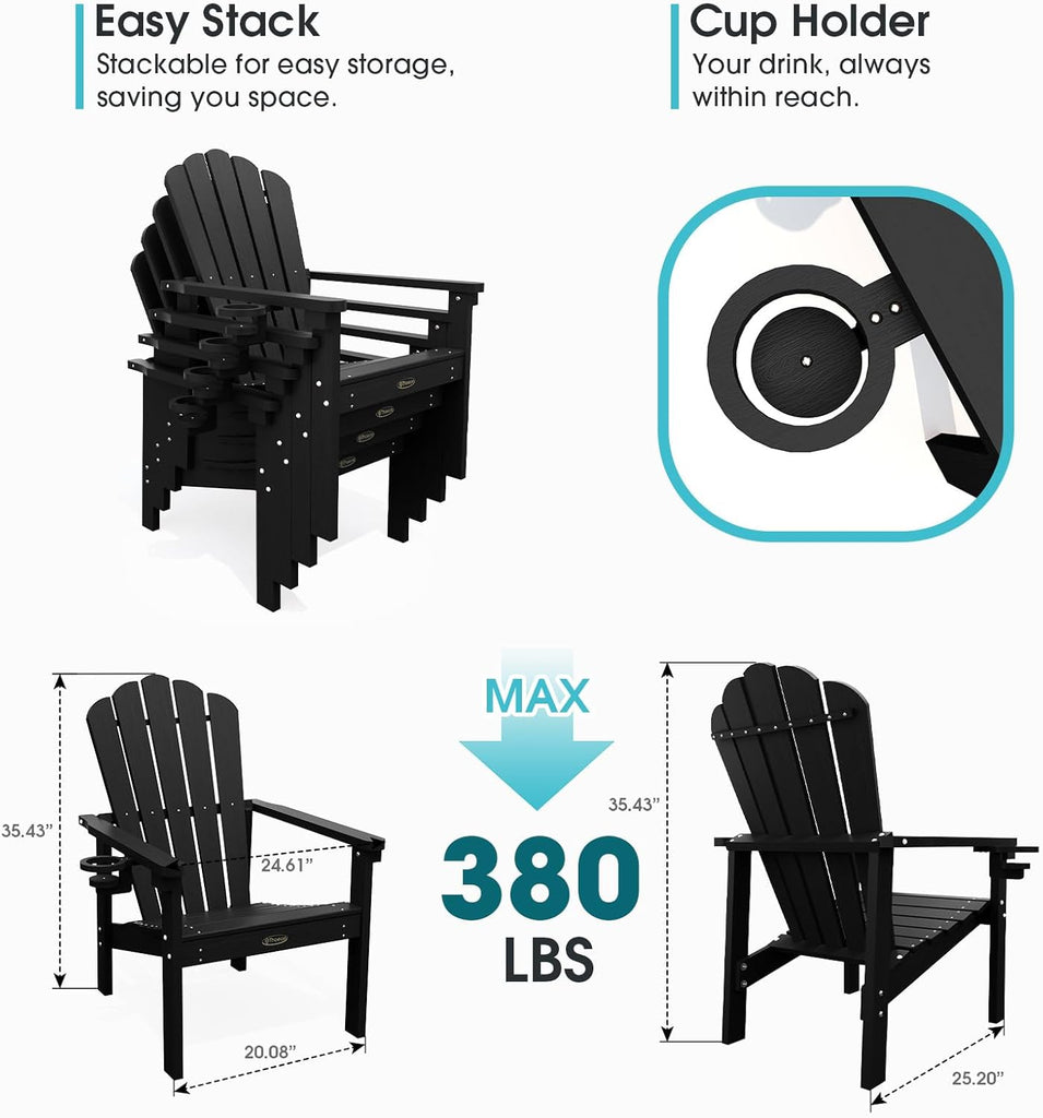Stackable Adirondack Chair Set of 2, HDPE All-Weather Fire Pit Chair | Durable and Space Saving, Plastic Outdoor