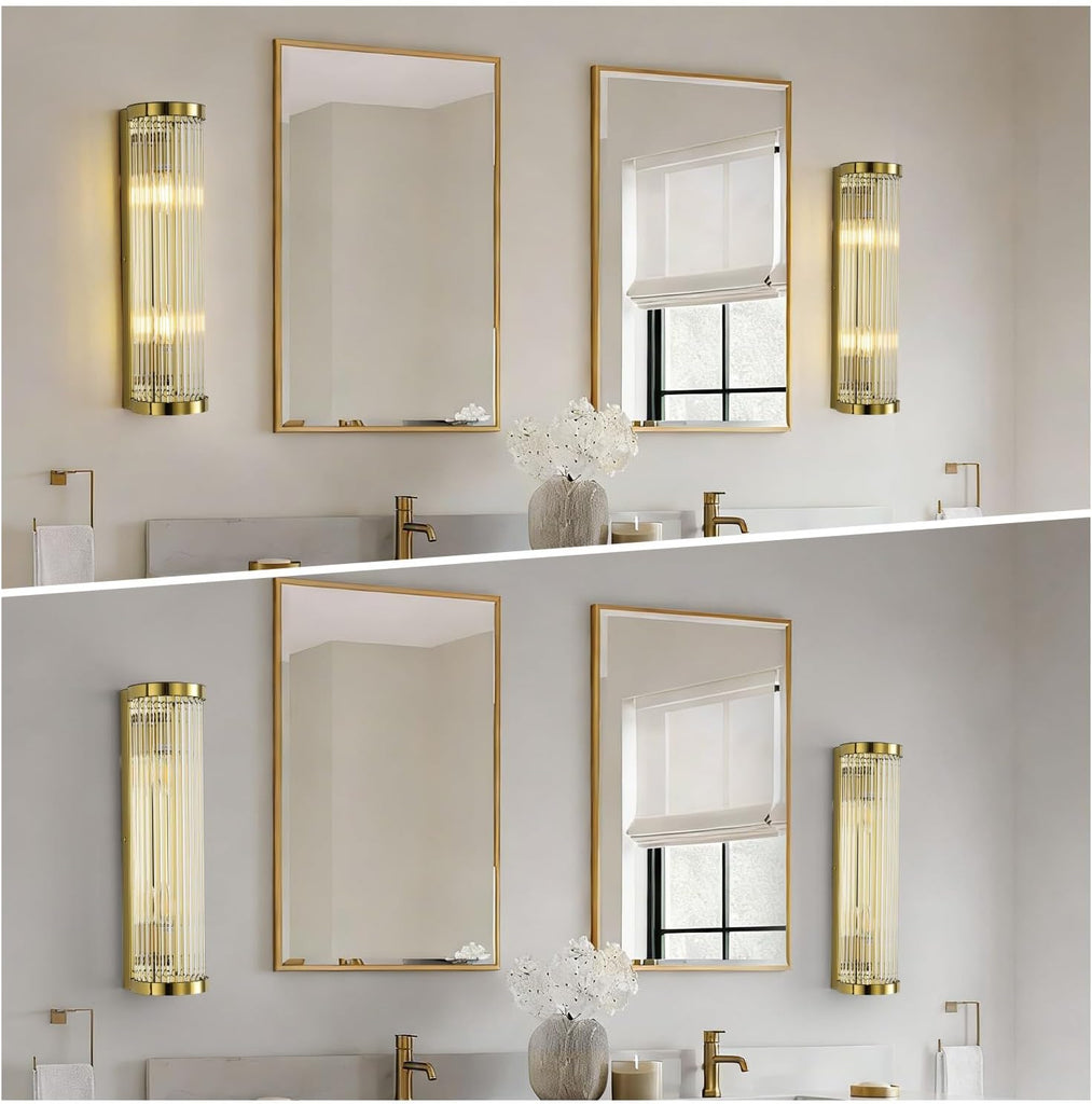 Crystal wall sconces, Crystal Sconces set of 2, Sconces wall set of 2, 2-Light Modern Brushed Titanium Gold Wall