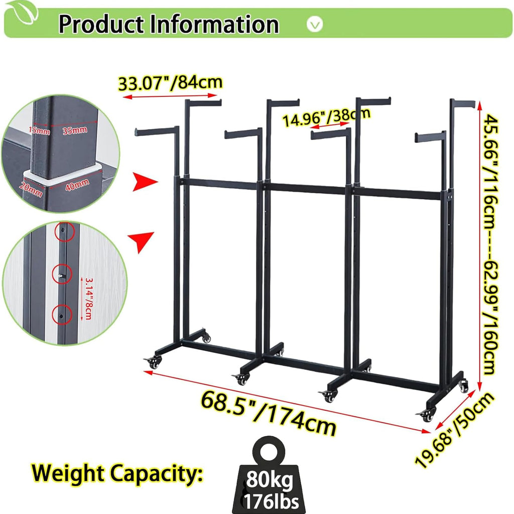 Floor Standing Metal Garment Rack - Heavy Retail Display Racks With Wheels