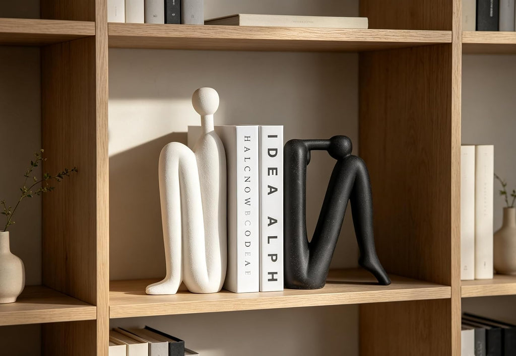 Ends Decorative for Shelves- Modern Bookends for Bookshelf Decor, Heavy Duty Book Holder and Book Stopper, Stylish