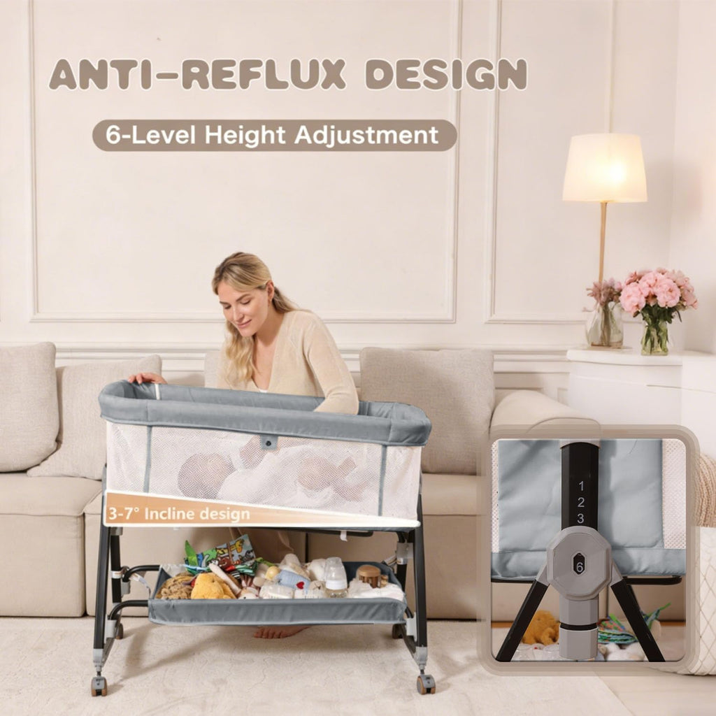 Bassinets Bedside Sleeper with Wheels and Mattress, Cosleeping Baby Bed with Storage, Co-Sleeper Bassinet Attach to