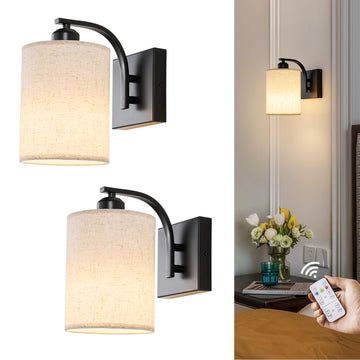 Black Rechargeable Wall Sconces Set of 2 with Remote, Wireless Dimmable Battery Operated LED Wall Lights, Cordless