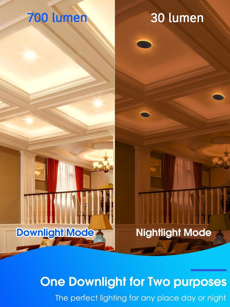 5/6 Inch LED Recessed Light with Night Light, Dimmable, 9W=85W, 3000K Warm White, 700LM Recessed Lighting Downlight
