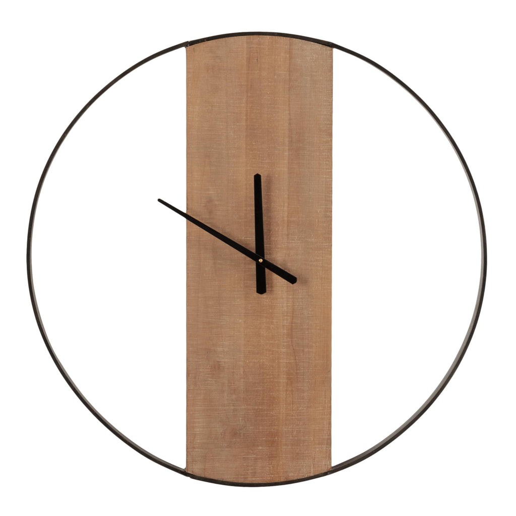 Ladd Modern Numberless Round Wall Clock; 32 Inch Diameter; Hazelnut and Black; Decorative Minimal Metal and Wood