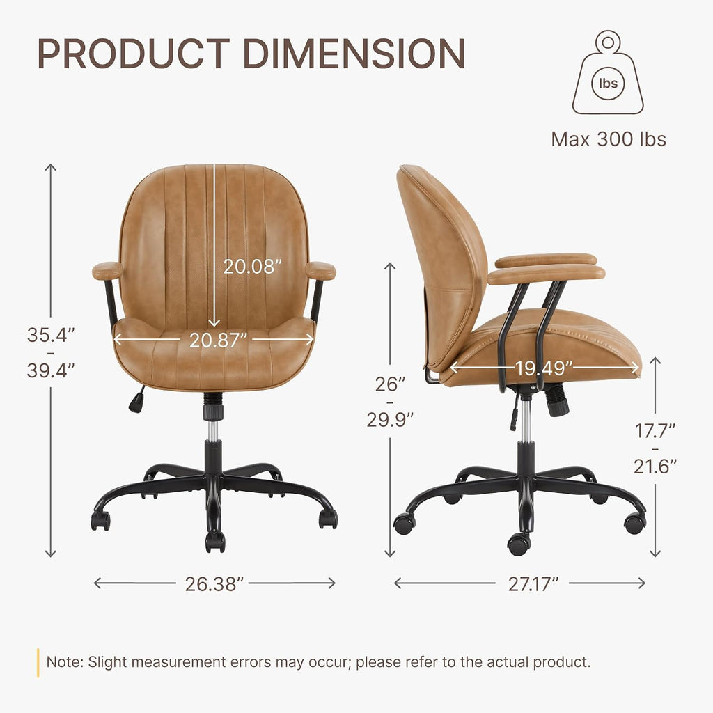 Ergonomic Home with Removable Arms, Adjustable Swivel Desk Chair with Wheels, Modern Faux Leather Computer Chair with