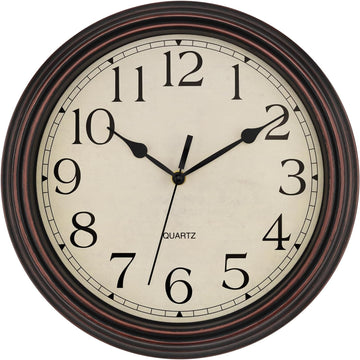 14 Inch Wall Clock Battery Operated Silent Non-Ticking Round Classic Vintage Retro Wall Clock Decorative for Living Room Kitchen Home Office (Bronze)