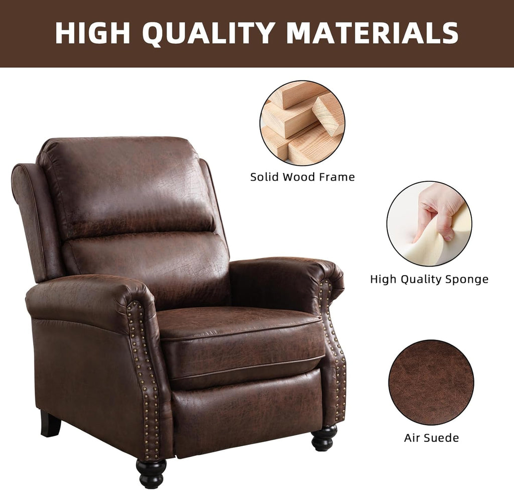 Push Back Recliner Chair Faux Leather Lounge Armchair with Rivet Decoration Wingback Single Sofa Chair with Padded