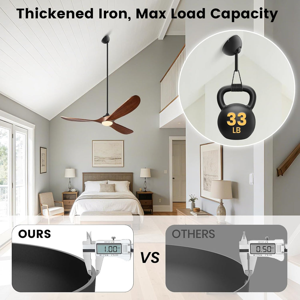 45° Sloped Ceiling Adapter Kit for Ceiling Fans - Heavy-Duty Iron Canopy, Black