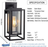 14" Outdoor Wall Light Fixtures Waterproofed Exterior Lantern W/Sturdy Rectangular Double Cage In Satin Black&Clear