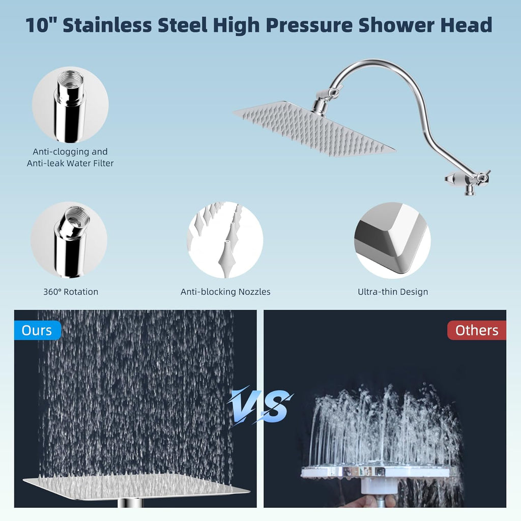 All Metal CUPC Certified Shower Head, 10'' High Pressure Rainfall Shower Head, Handheld Showerhead Combo