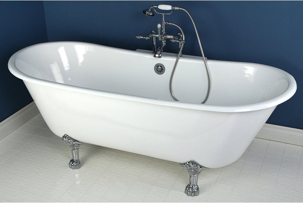 Aqua Eden VCTND6728NH1 Cast Iron Double Slipper Clawfoot Bathtub Chrome Feet without Drillings, 67-Inch, White