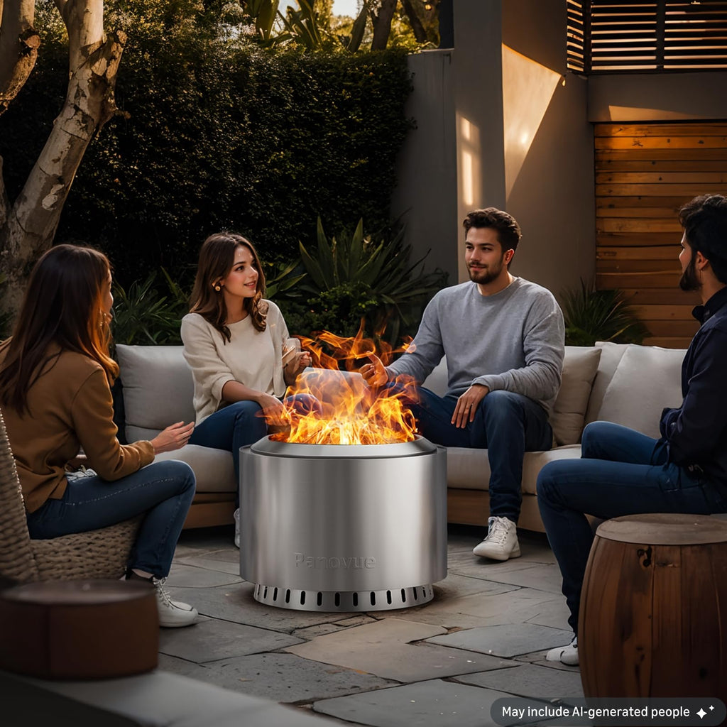 22 inch Smokeless Fire Pit with Waterproof Cover & Fire Poker