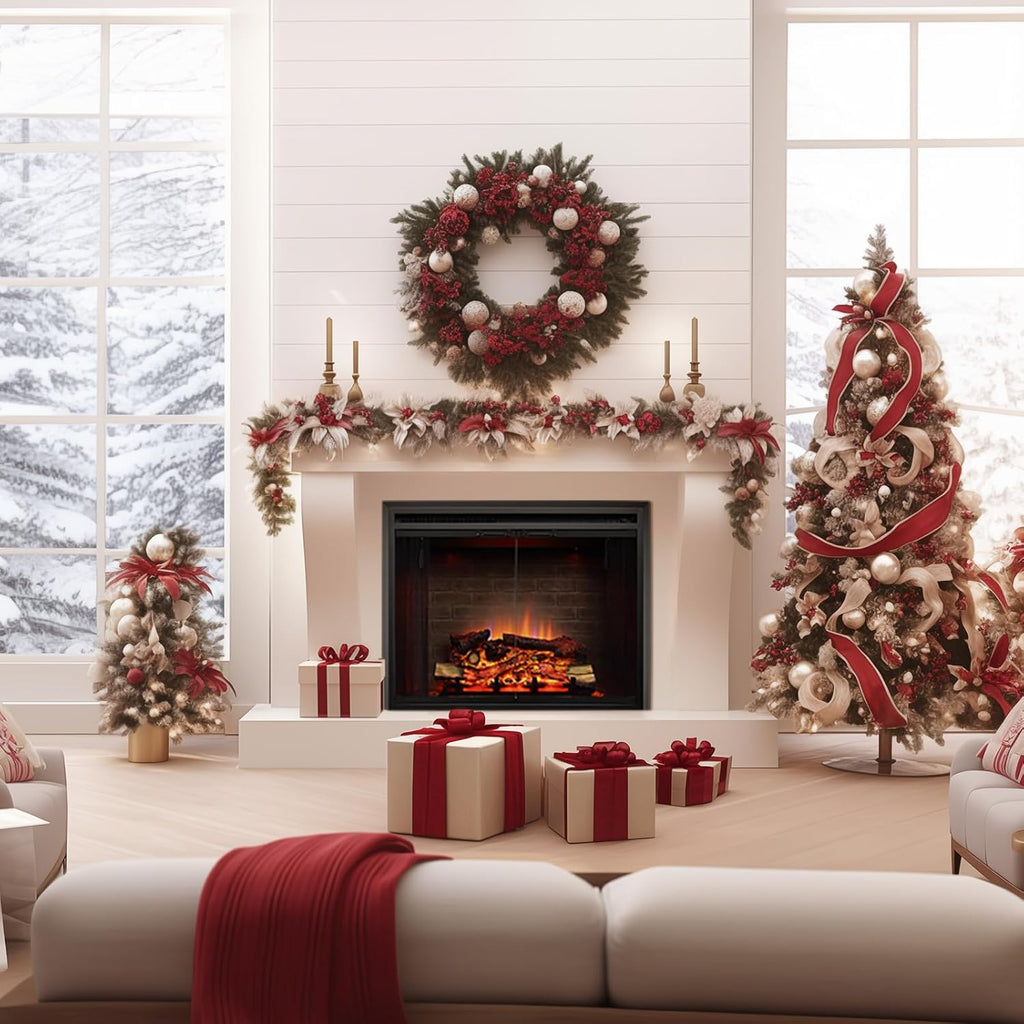 Klaus Electric Fireplace Insert with Fire Crackling Sound, Glass Door and Mesh Screen, 750/1500W, Black