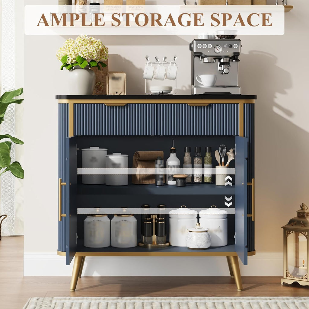 35" Modern Sideboard Buffet with Storage, Kitchen Storage Cabinet with Adjustable Shelves & 2 Drawers, Accent Fluted