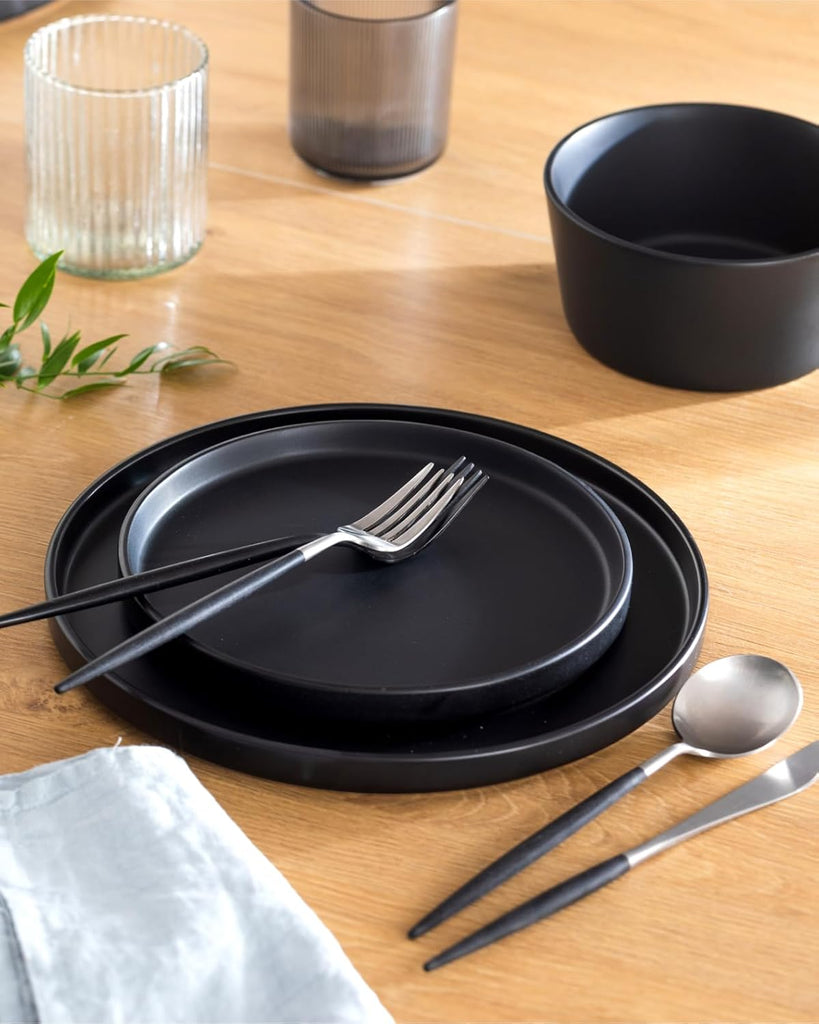 32 Piece Black Dinnerware Set for 8 | Matte Black Plates and Bowls Sets
