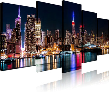 New York City Canvas Wall Art Manhattan Skyline at Night Picture Prints Modern Home Office Wall Decoration Stretched