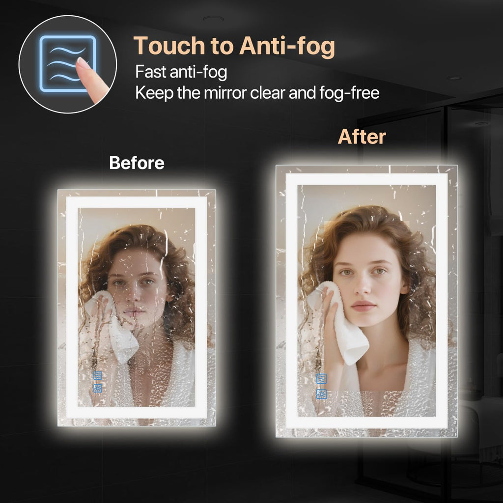 32”x24“ LED Bathroom Mirror with Light, Anti-Fog Wall Mount Vanity Mirror Dimmable & 3CCT, Memory Function