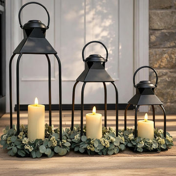 Decorative Metal Lanterns Indoor Outdoor, Candle Holder for Porch, Patio, Fireplace, Floor, Wedding, Christmas, Fall