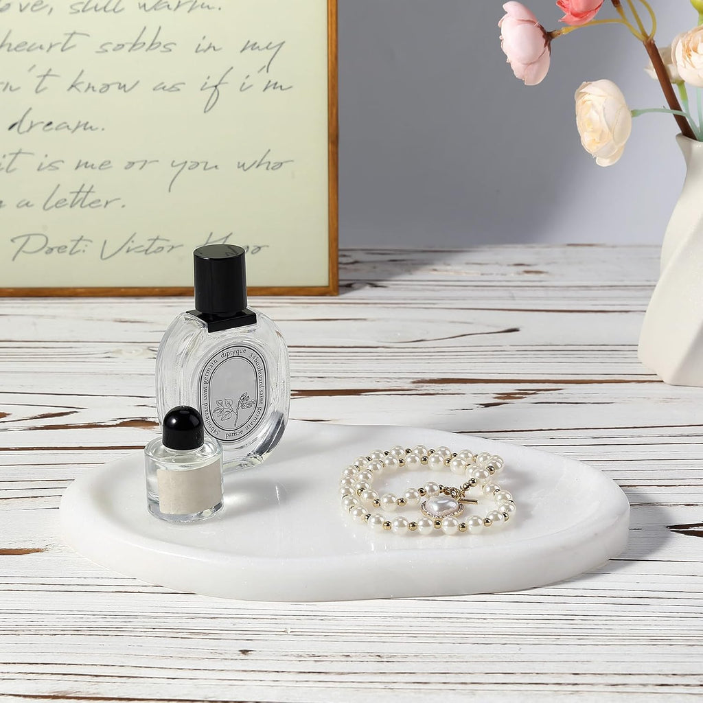 Marble Jewelry Tray Trinket Dish, Decorative Cloud Vanity Key Tray for Women, Perfume Ring Holder Dish for Ring