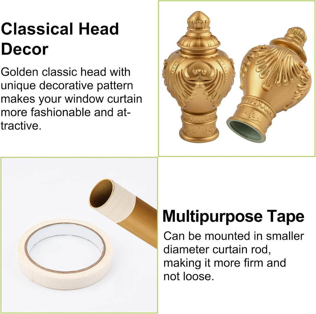 6Pcs Gold Curtain Finials Light Weight Plastic Drapery Rail Pole Head Cap Decorative Window Treatment Finials Ends