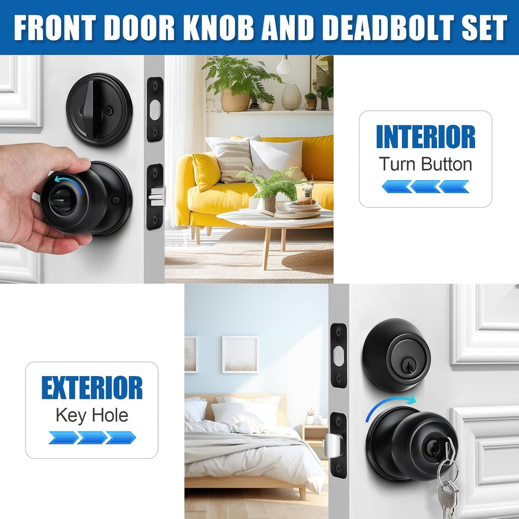 2 Sets Entry Door Knob and Single Cylinder Deadbolt Combo Set