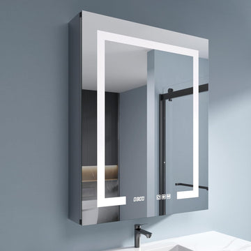 Medicine Cabinet with Lights 24x30 Anti-Fog Mirror Dimmable | 3 Color Dimmable LED. Time Temp Display. Anti-Fog IP44.