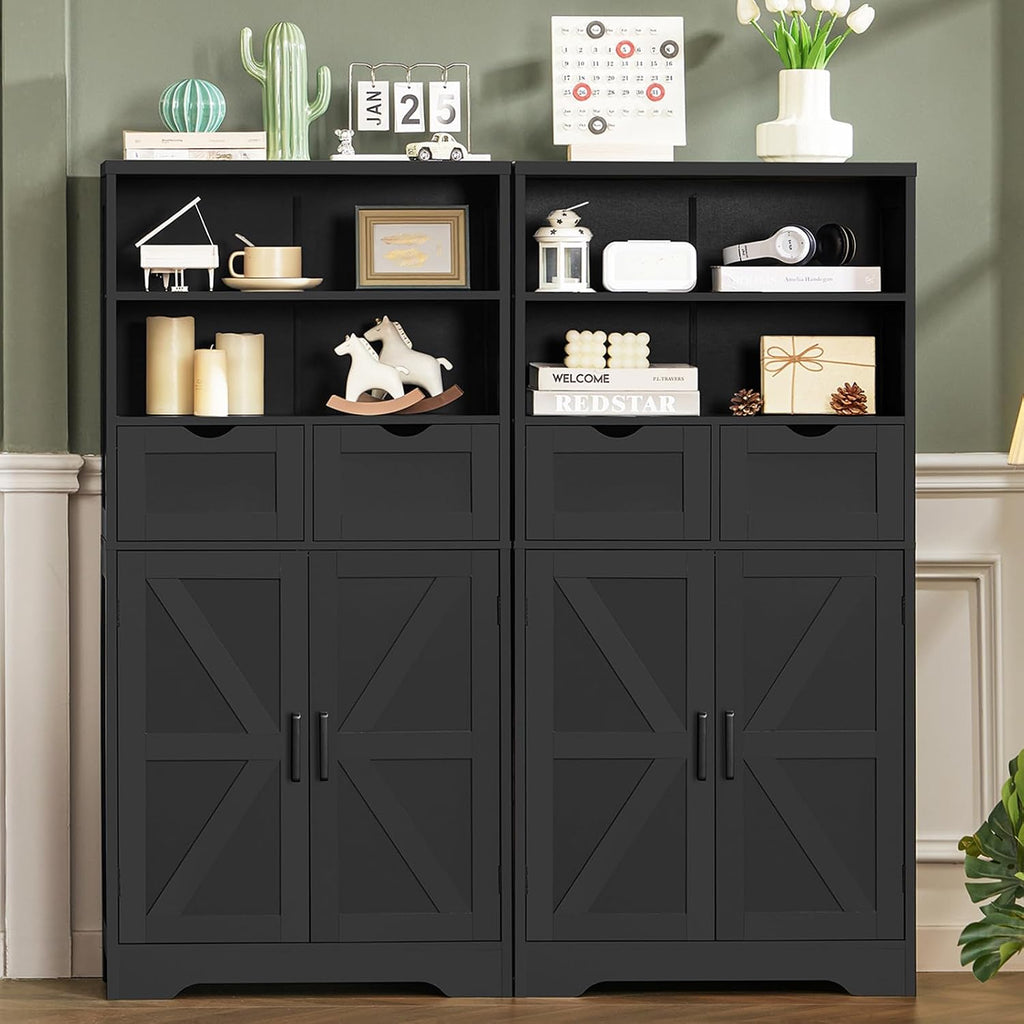Storage Cabinet with Doors & 2 Drawers, Kitchen Cabinet with Adjustable Shelf, Pantry Cabinets, Bathroom Cabinets